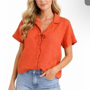 NWOT Calypso coral orange 100% linen top